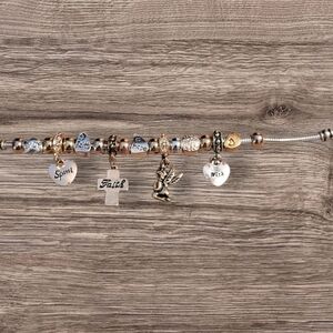 Vintage Style Faith Charm Bracelet, Gold Tone, Mid-weight, Approx. 8", NWOT